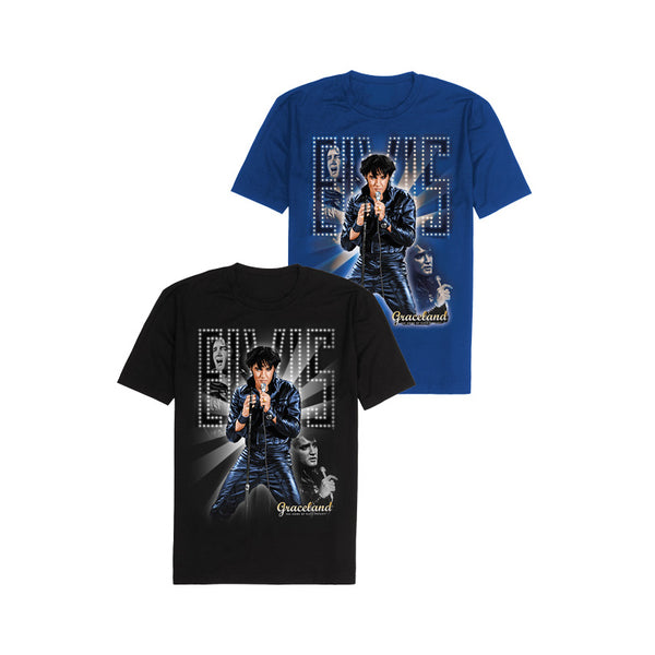 ELVIS 68 Special Black Leather Collage T-Shirt - Graceland