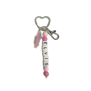 Elvis Pink Classic Car Beaded Key Ring