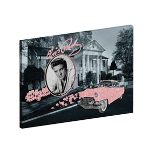 Elvis Pink Classic Car Roses Glitter Magnet