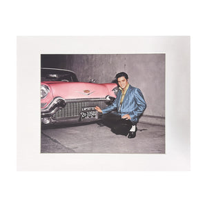 Elvis Kneeling By Car Matted Photo