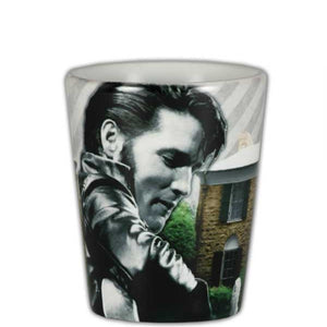 Elvis Black Leather Graceland Photo Shot Glass