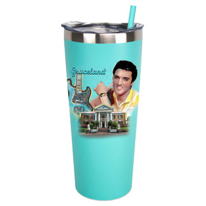 Elvis Graceland Guitar Watercolor Stainless Travel Tumbler