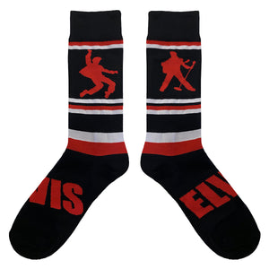 Elvis Silhouette Black and Red Striped Socks