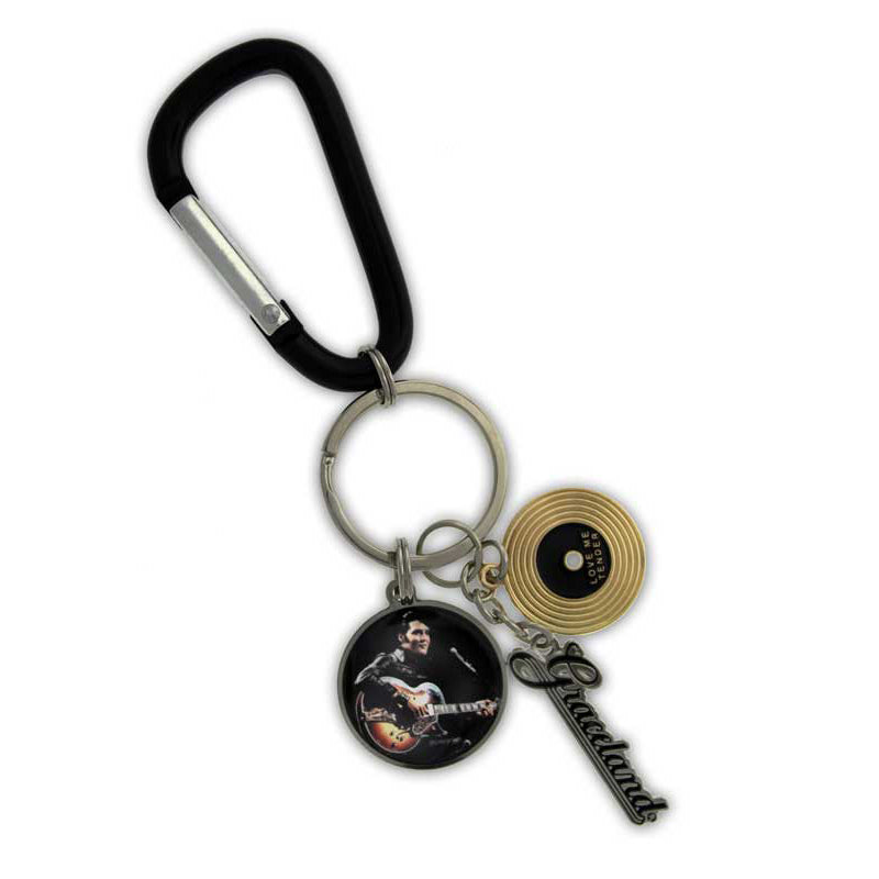 Elvis Black Leather Multi Dangle Carabiner Key Ring Graceland